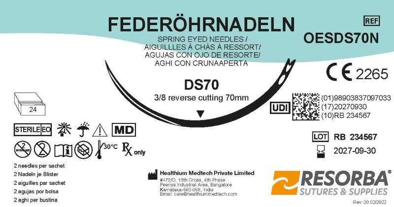Голки хірургічні діаметром 1,3мм, ріжучі зворотні окружність 3/8, довжиною 70мм